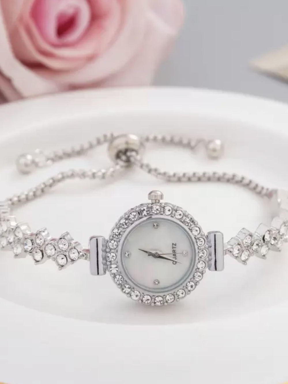 Silver Crystal Bracelet Watch for Women - Sparkling Adjustable Design